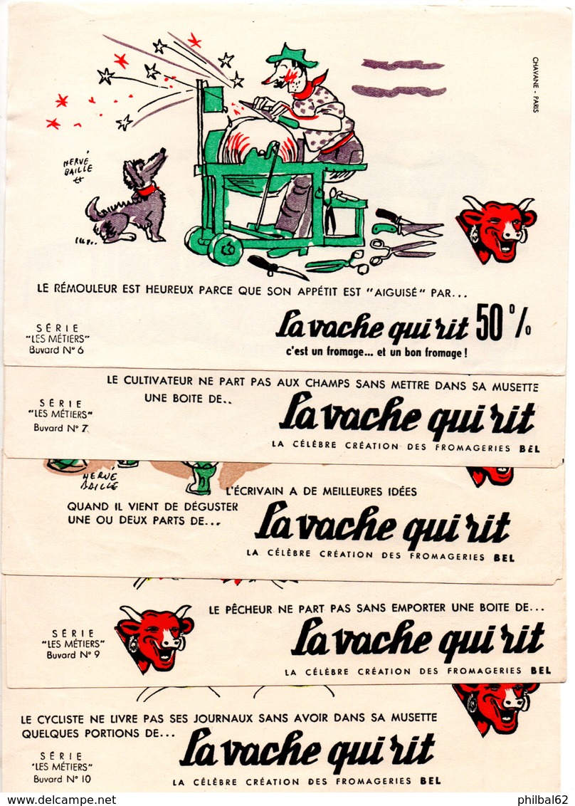 Buvards Vache Qui Rit. Série Complète De 10 Buvards.  " Les Métiers " Dessins Hervé Baille. - Produits Laitiers