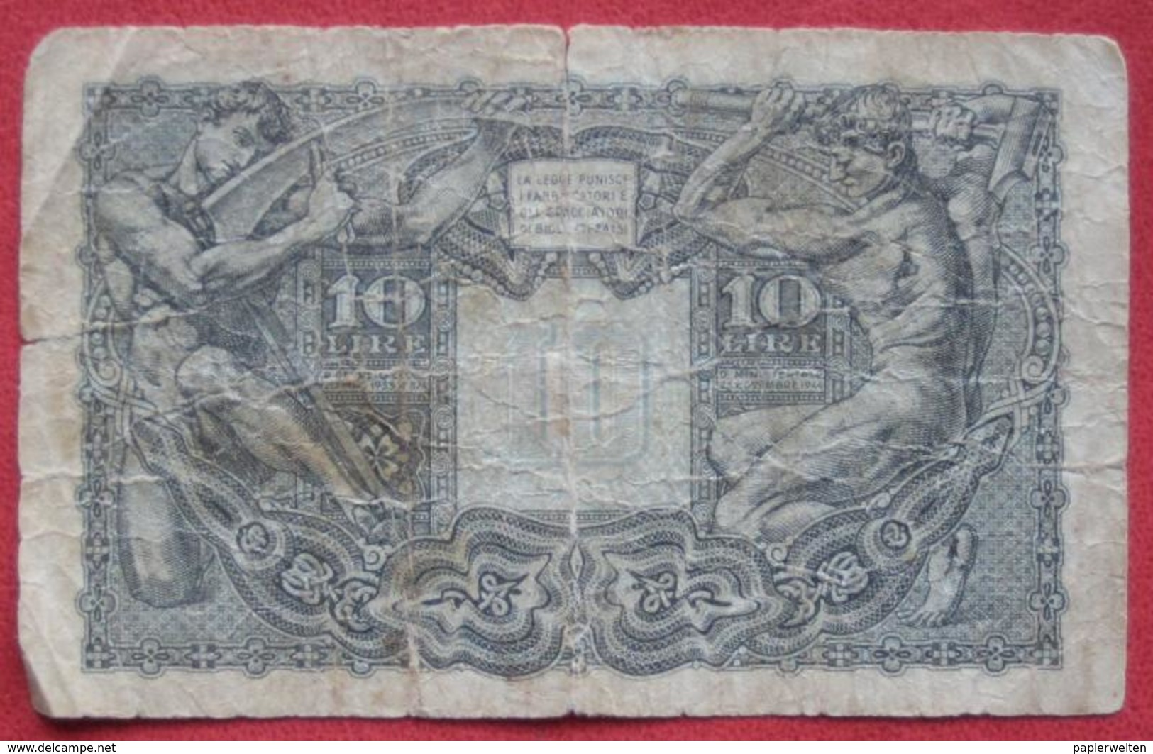 10 Lire 1935 (WPM 32a?) Ausgabe 1944 - Italia – 10 Lire
