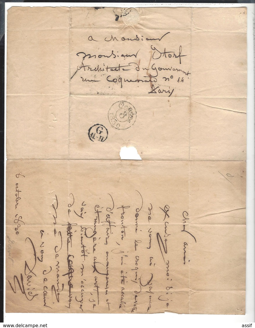 DAVID D'ANGERS  ( 1788 - 1856 ) Autographe  Lettre 1830 à  Hittorf ( 1792-1867 ) ( Marque Postale G 11 - H ) - Autres & Non Classés