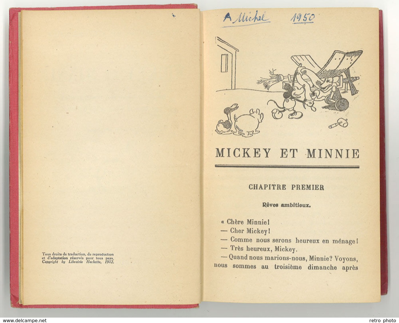 Livre Bibliothèque rose illustrée : Mickey et Minnie ( Hachette French Book, Walt Disney 1932 )