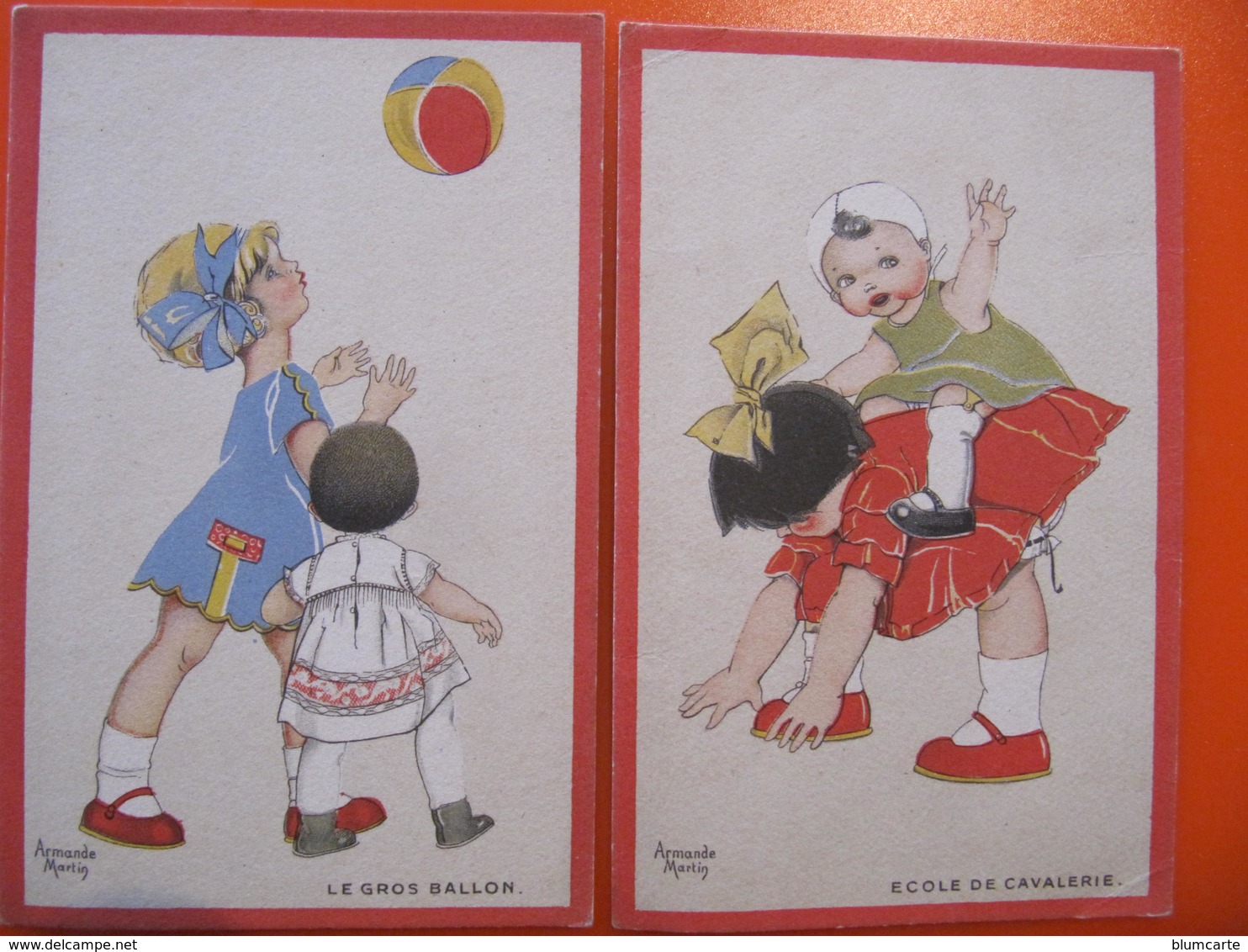 2 CPA -  Illustrateur : ARMANDE MARTIN - LE GROS BALLON - ECOLE DE CAVALERIE - Pub CHAUSSURES RAOUL - Sonstige & Ohne Zuordnung