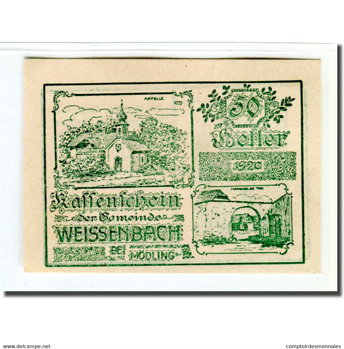 Billet, Autriche, Weissenbach Bei Mödling N.Ö. Gemeinde, 50 Heller, Batiment - Autriche