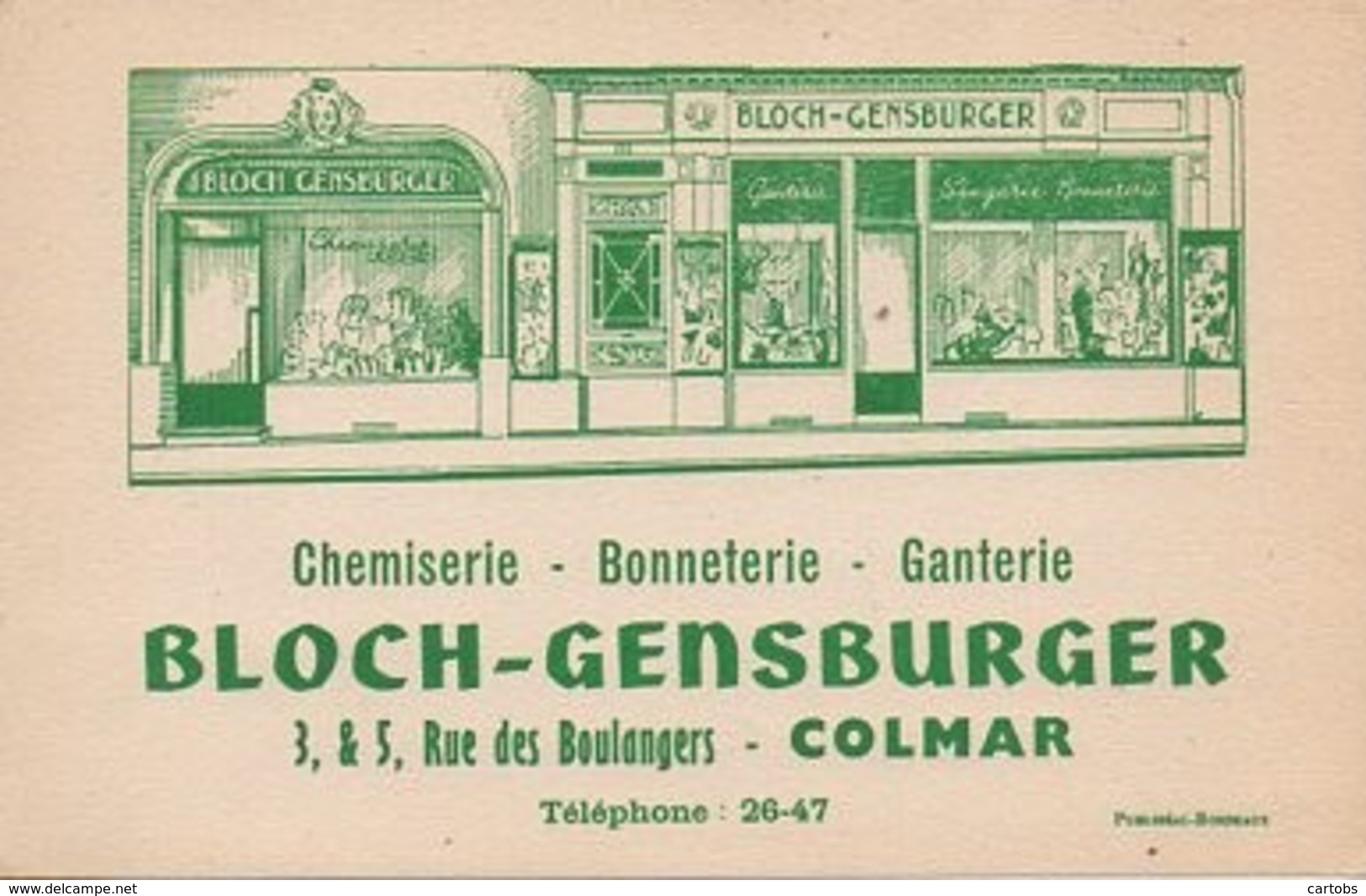 Chemiserie BLOCH-GENSBURGER 3&5 Rue Des Boulangers COLMAR - Other & Unclassified
