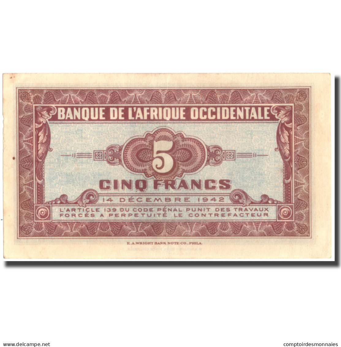 Billet, French West Africa, 5 Francs, 1942, 1942-12-14, KM:28a, SUP+ - États D'Afrique De L'Ouest
