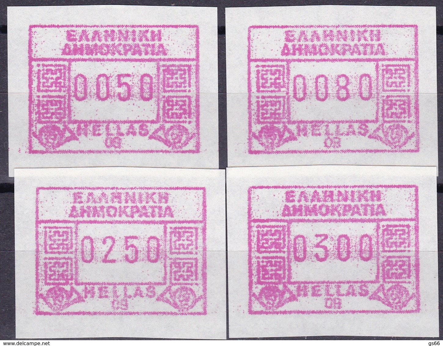 Griechenland, 1991, ATM Mi. 9, MNH **, 50/80/250/300 - Timbres De Distributeurs [ATM]