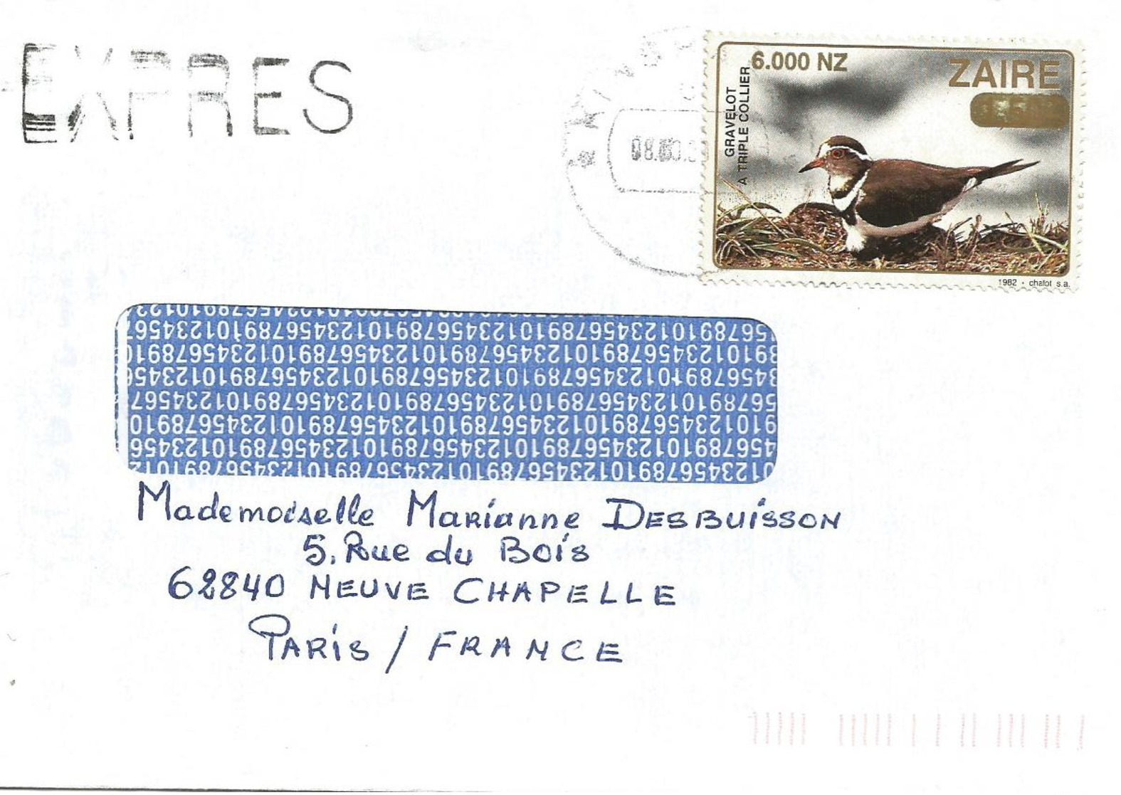 1 Lettre EXPRESS De Kinshasa à Neuve Chapelle France 08/10/1996 T.P. 1489 - Gebraucht