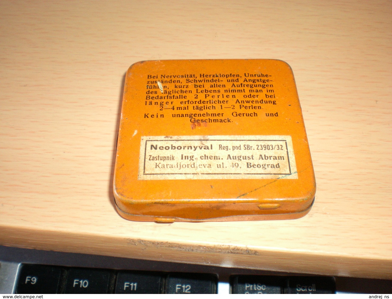 ANTIQUE-medical-pharm-Riedel-E-de-Haen-Berlin-034-Neobornyval-034-25perlen-unop-tin-box - Matériel Médical & Dentaire