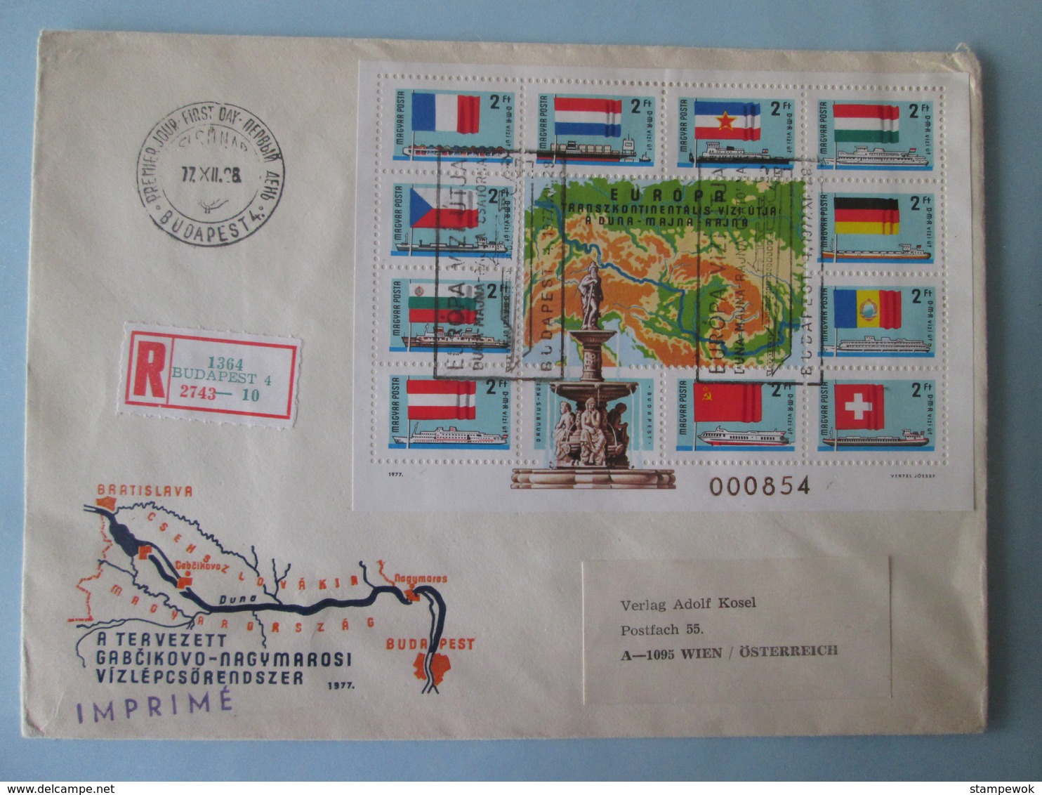 1977 - Hungary - Danube Shipping Commission Commem. - FDC (Flags)(Maps)(Ships) - FDC