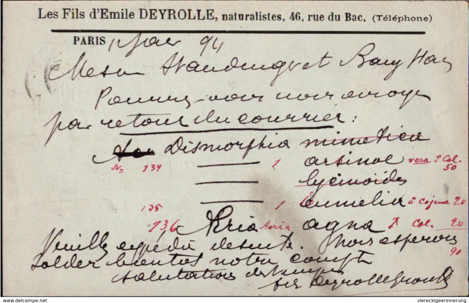 ! 2 Original Autographen 1894,1901, Emile Deyrolle Entomologiste, LAS, L.A.S., Paris, Frankreich, France - Other & Unclassified