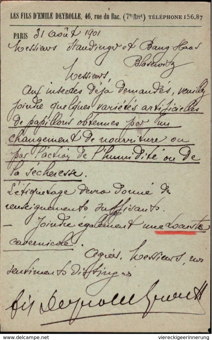 ! 2 Original Autographen 1894,1901, Emile Deyrolle Entomologiste, LAS, L.A.S., Paris, Frankreich, France - Other & Unclassified