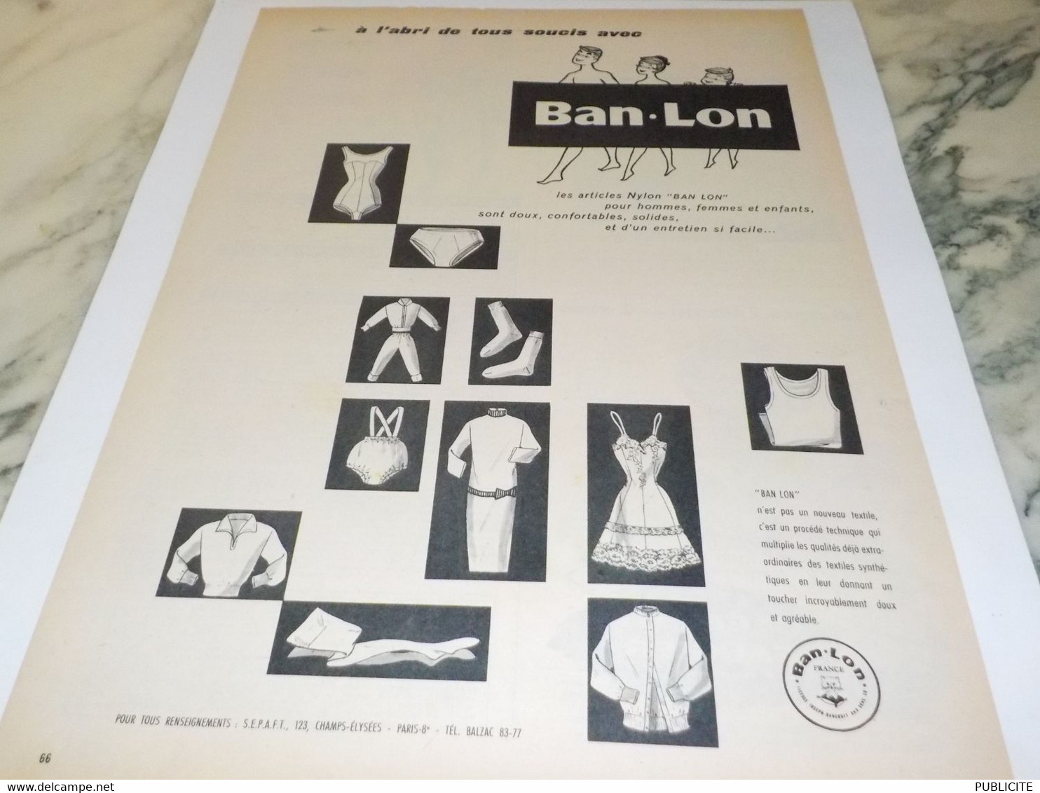 ANCIENNE  PUBLICITE ARTICLES  NYLON DE BAN LON 1958 - Autres & Non Classés