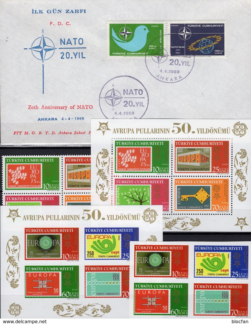 NATO-Rat 1969 Türkei 3491/8,Bl.58/9 **,2120/1 FDC 52€ Mitläufer Flagge Star Flags Blocs S/s Sheets 50 Years Türkiye - FDC