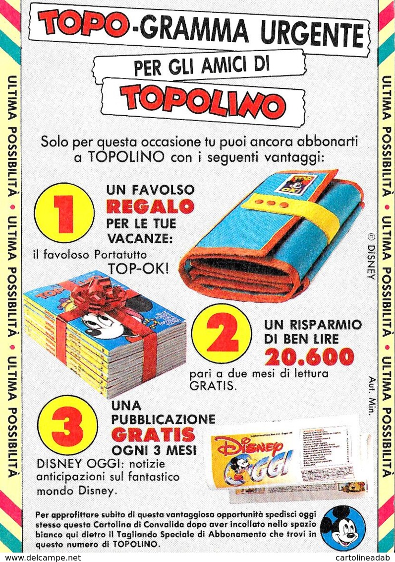 [MD2342] CPM - TOPOLINO - FUMETTI - PUBBLICITARIA - ACRTOLINA DI CONVALIDA - NV - Comics