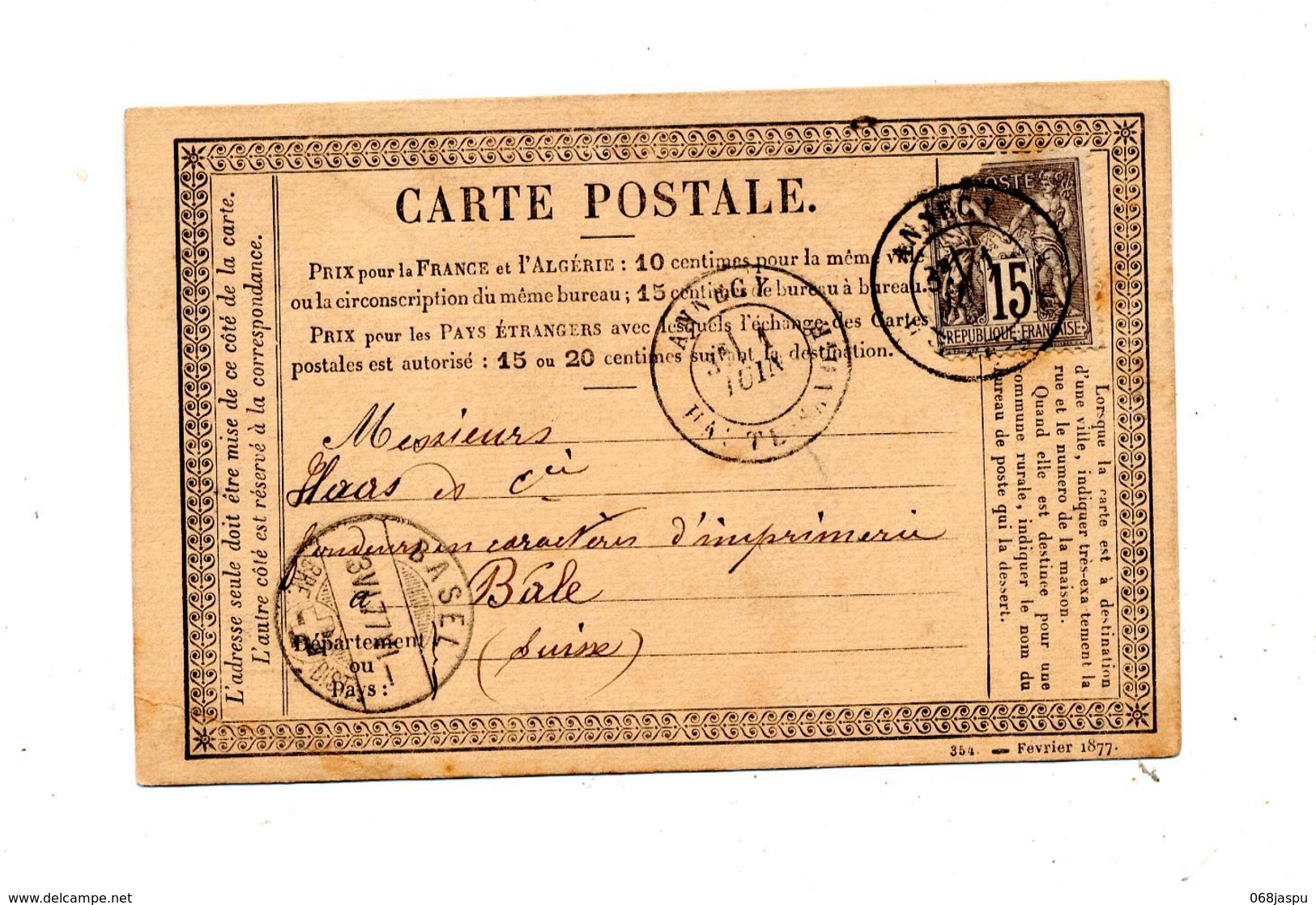 Carte Cachet Annecy + Bale - Bolli Manuali