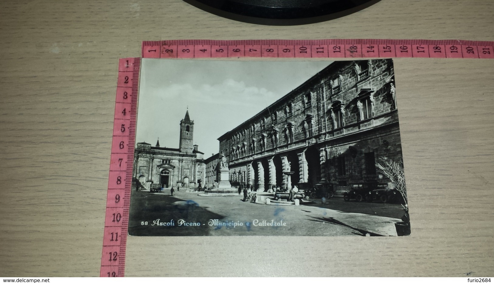 C-62353 ASCOLI PICENO MUNICIPIO E CATTEDRALE PANORAMA AUTO D'EPOCA - Ascoli Piceno