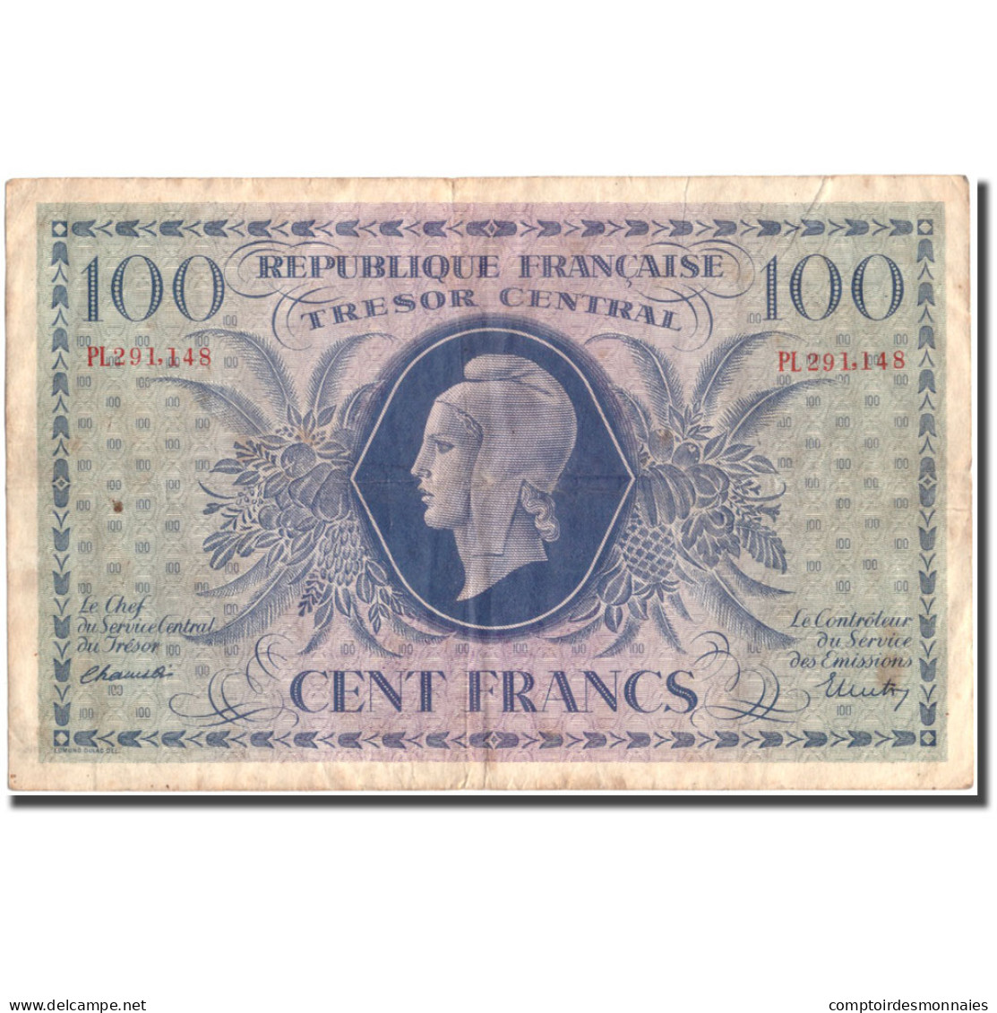 France, 100 Francs, 1943-1945 Marianne, 1943, 1943-10-02, TTB, Fayette:VF6.1d - 1943-1945 Marianne