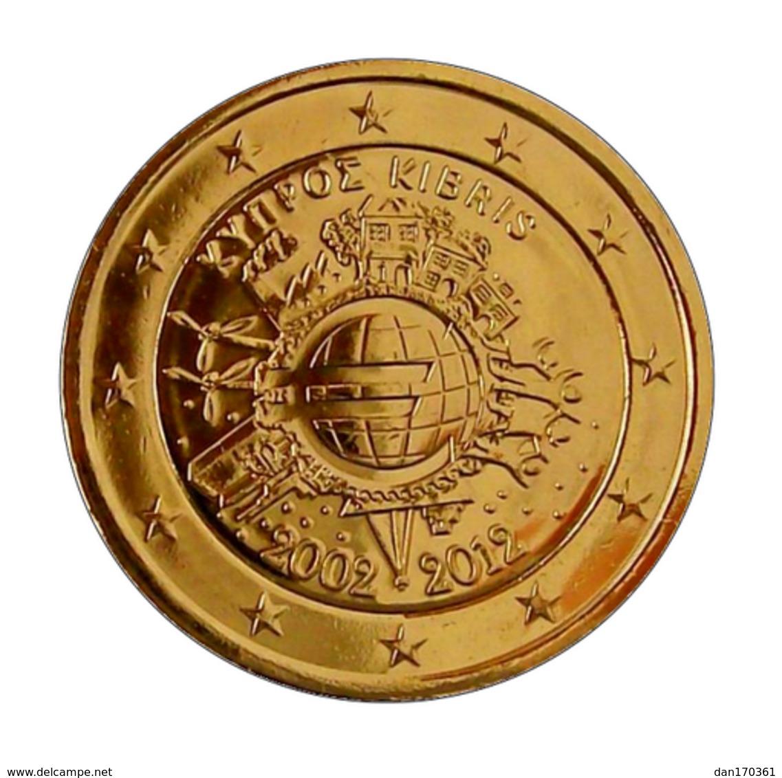 CHYPRE 2012 - 2 EUROS COMMEMORATIVE - 10 ANS DE L'EURO - FACE COMMUNE - PLAQUE OR - Chypre