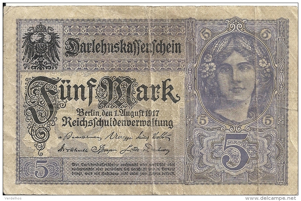 ALLEMAGNE 5 MARK 1917 VF P 56 - 5 Mark