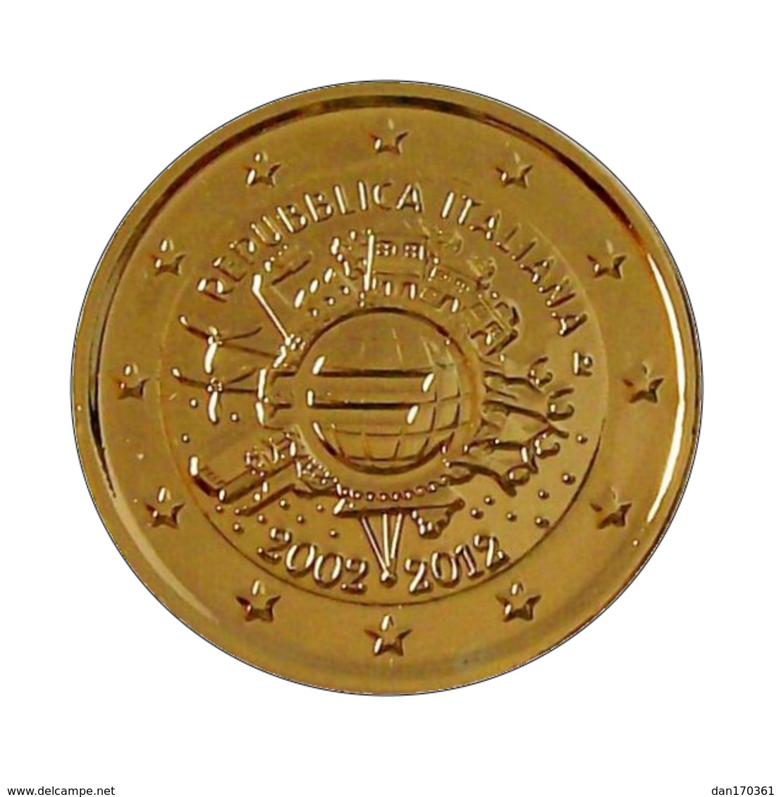 ITALIE 2012 - 2 EUROS COMMEMORATIVE - 10 ANS DE L'EURO - FACE COMMUNE - PLAQUE OR - Italie