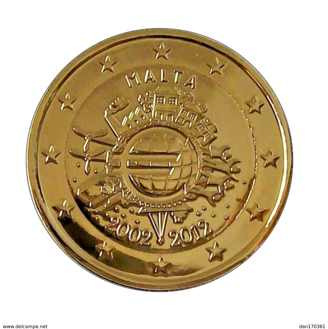 MALTE 2012 - 2 EUROS COMMEMORATIVE - 10 ANS DE L'EURO - FACE COMMUNE - PLAQUE OR - Malta