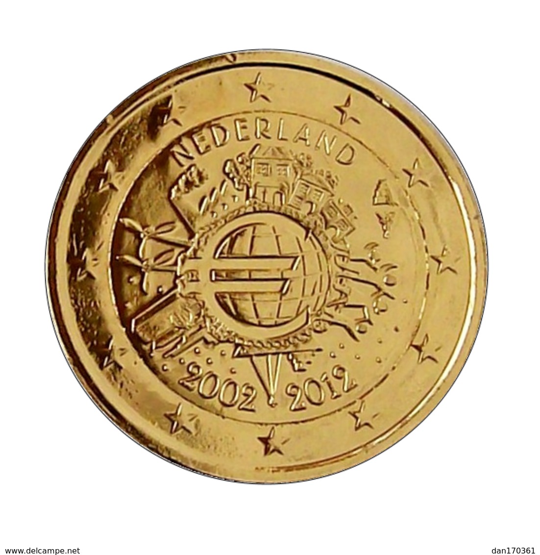 PAYS BAS 2012 - 2 EUROS COMMEMORATIVE - 10 ANS DE L'EURO - FACE COMMUNE - PLAQUE OR - Pays-Bas