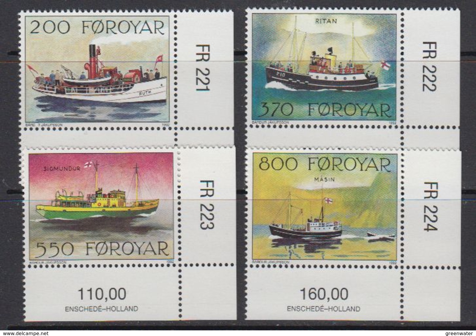 Faroe Islands 1992 Mail Ships 4v (corners, Issue Number) ** Mnh (41314B) - Faeroër