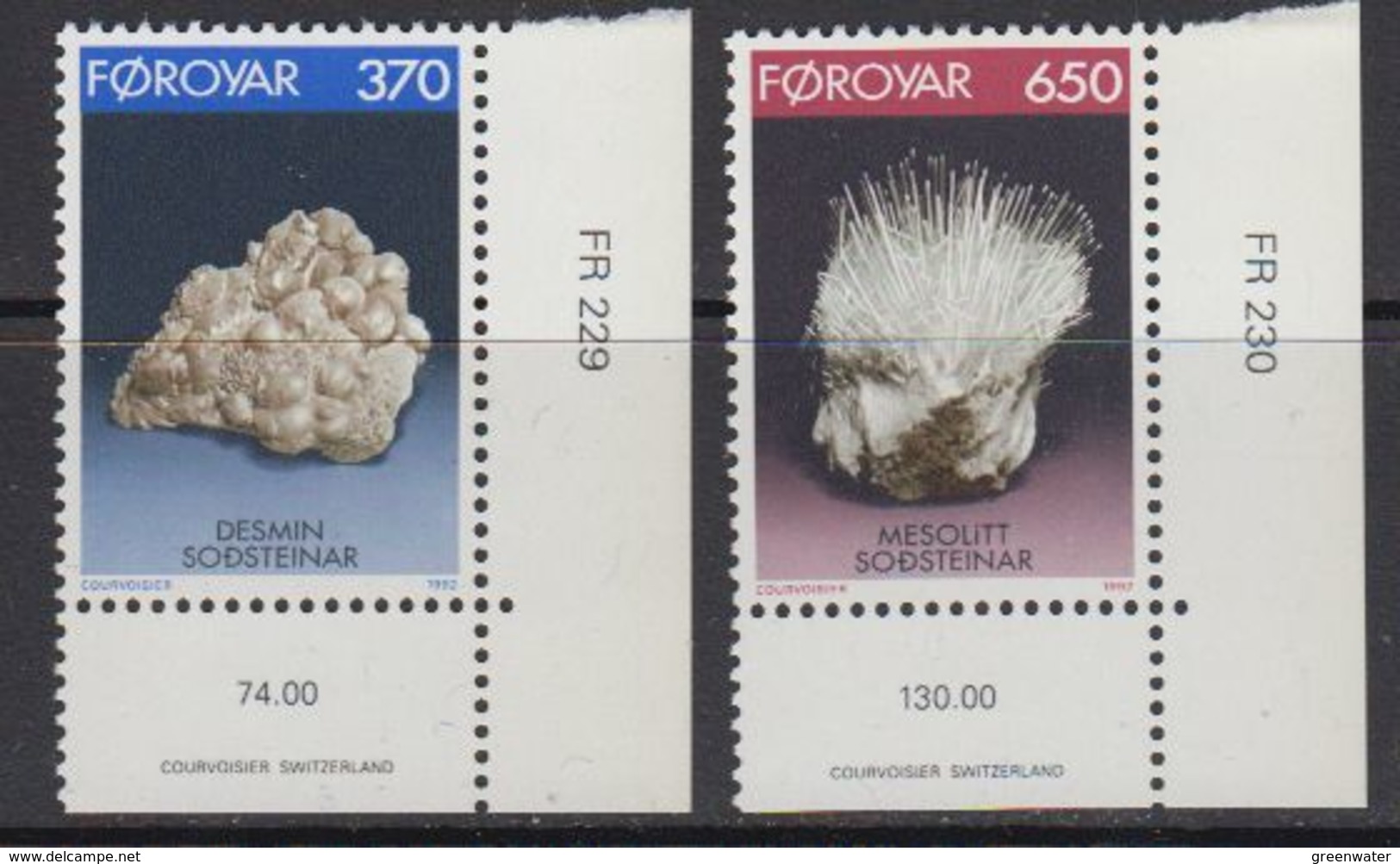 Faroe Islands 1992 Minerals 2v (corners, Issue Number) ** Mnh (41314C) - Faeroër