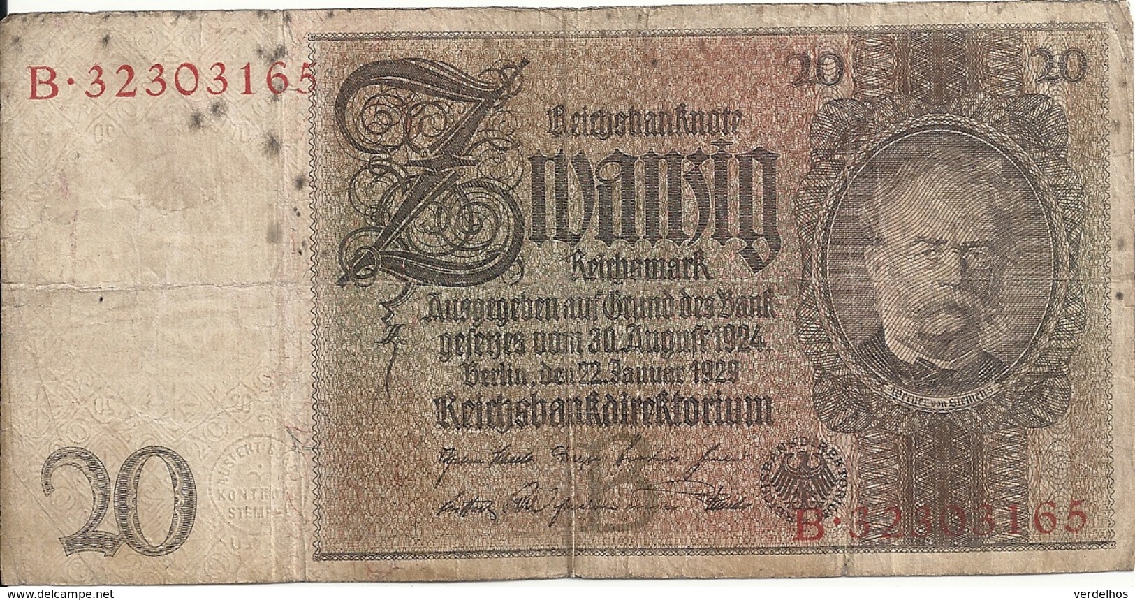 ALLEMAGNE 20 REICHMARK 1929 VG+ P 181 - 20 Mark