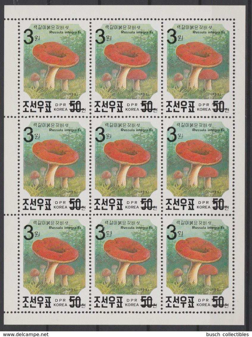 North Korea 2006 Mi. 5052 Minisheet Kleinbogen 9 Stamps OVERPRINT Flora Mushroom Champignon Pilz MNH** RARE - Paddestoelen