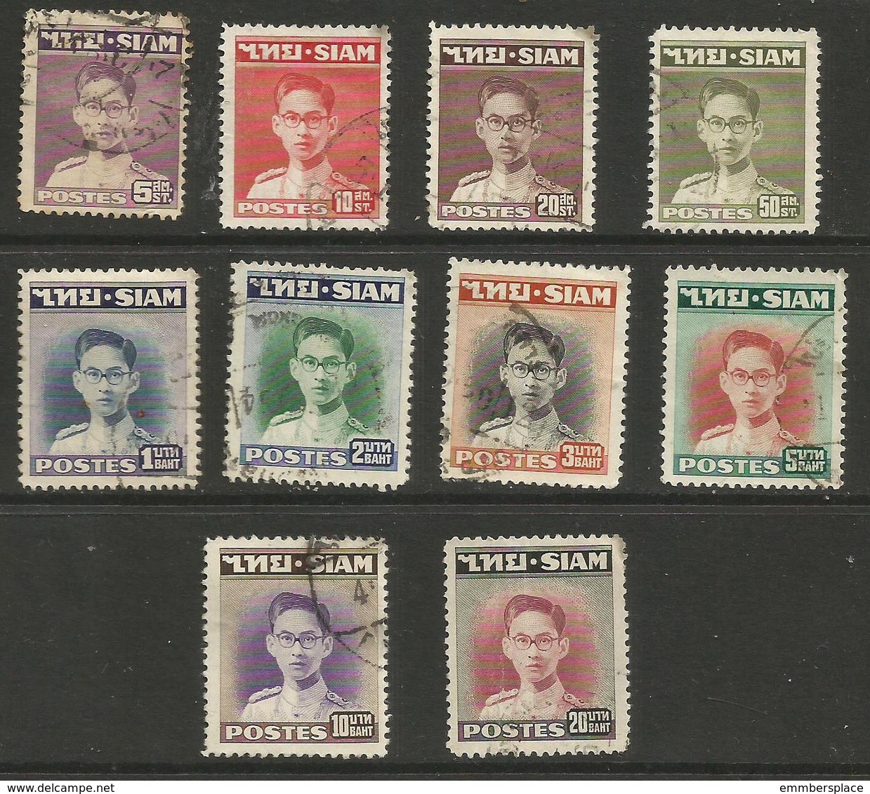 Thailand - 1947-8 King Bhumibol Used      Sc 264-73 - Thailand