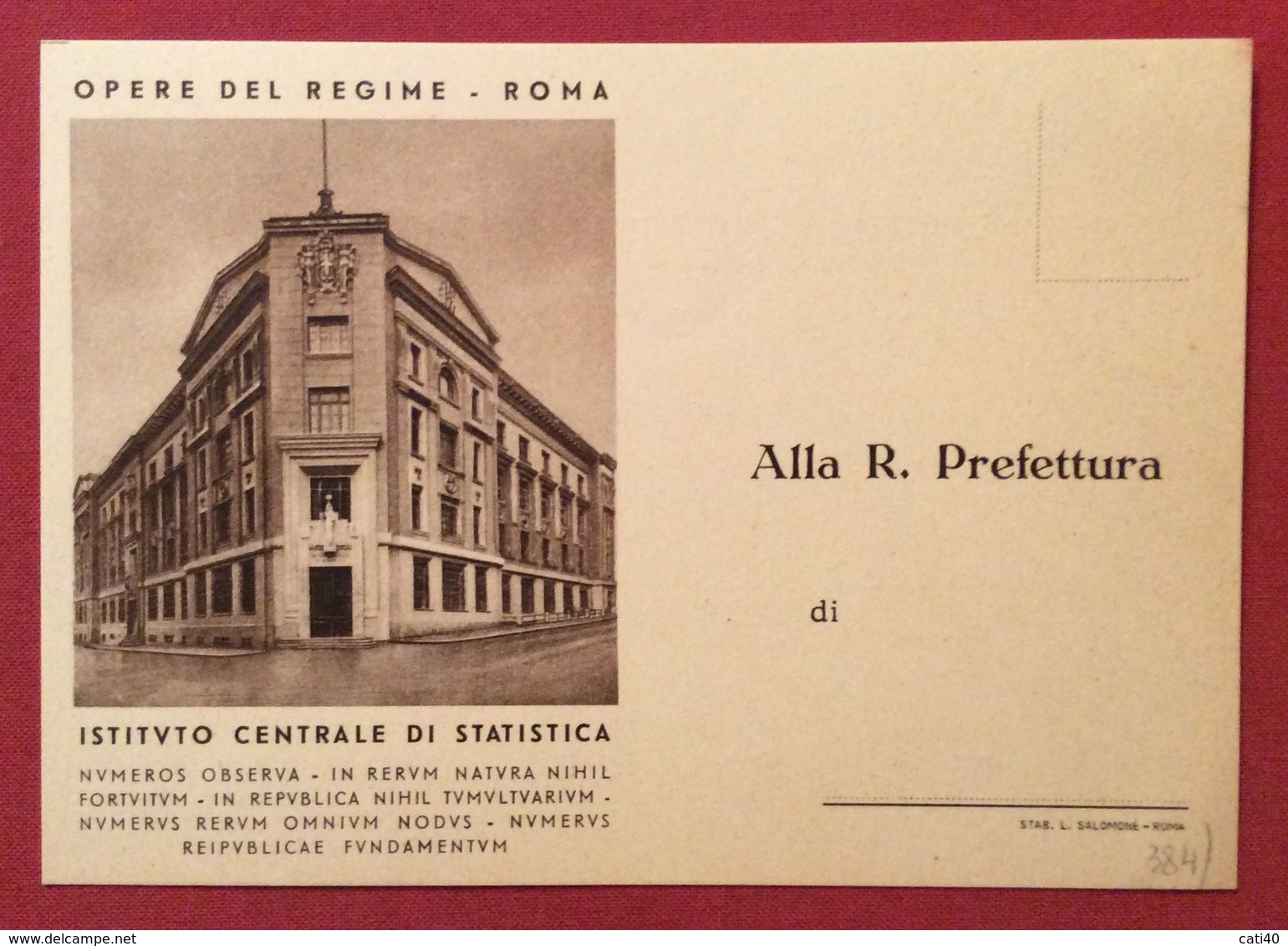 CARTOLINA OPERE DEL REGIME ROMA ISTITUTO CENTRALE DI STATISTICA N.V. - Altri & Non Classificati