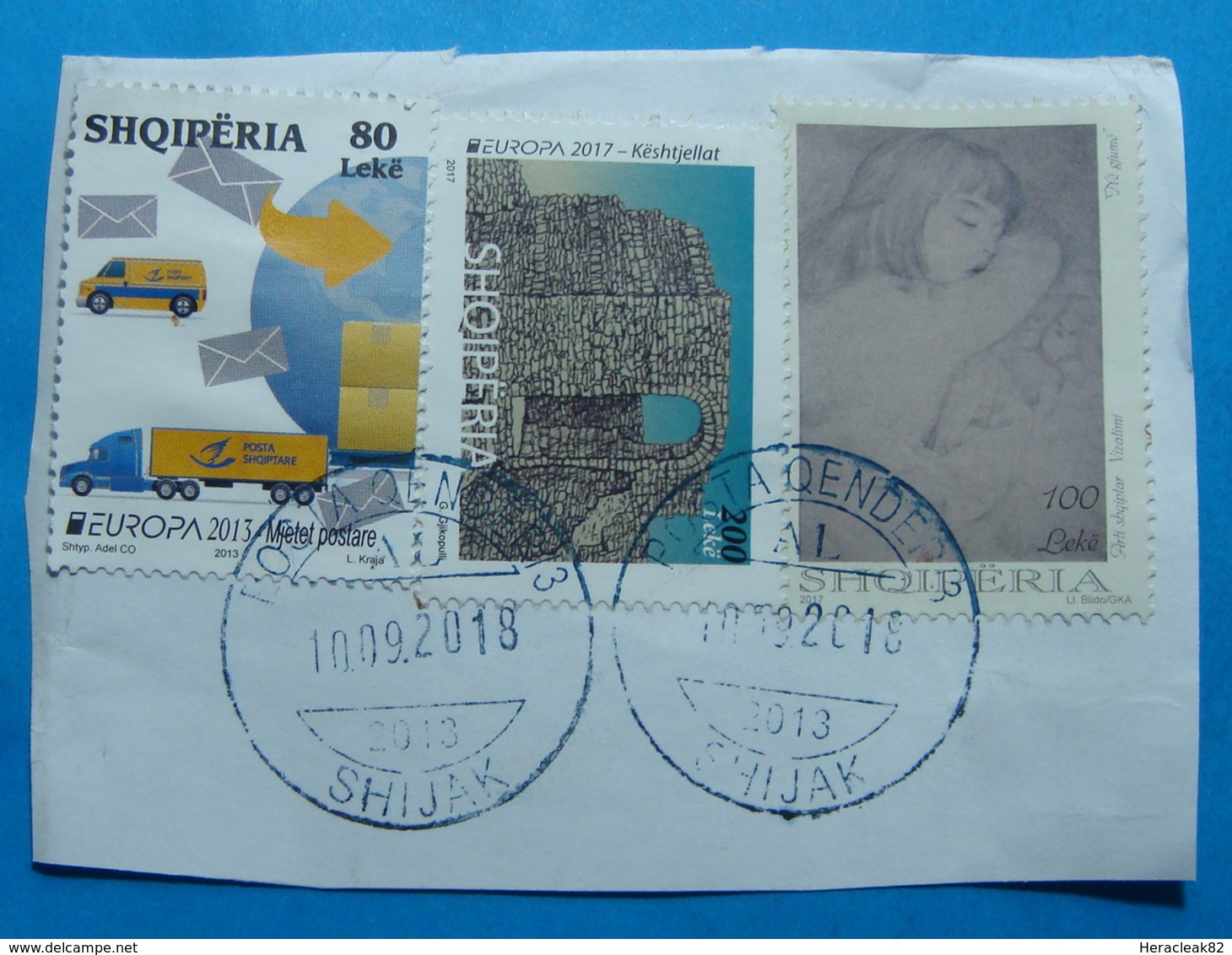 2018 September 10, Albania  3 Stamps EUROPA CEPT POST VEHICLES, EUROPA CEPT CASTLES & NUDE ARTS Seal SHIJAK - Albania