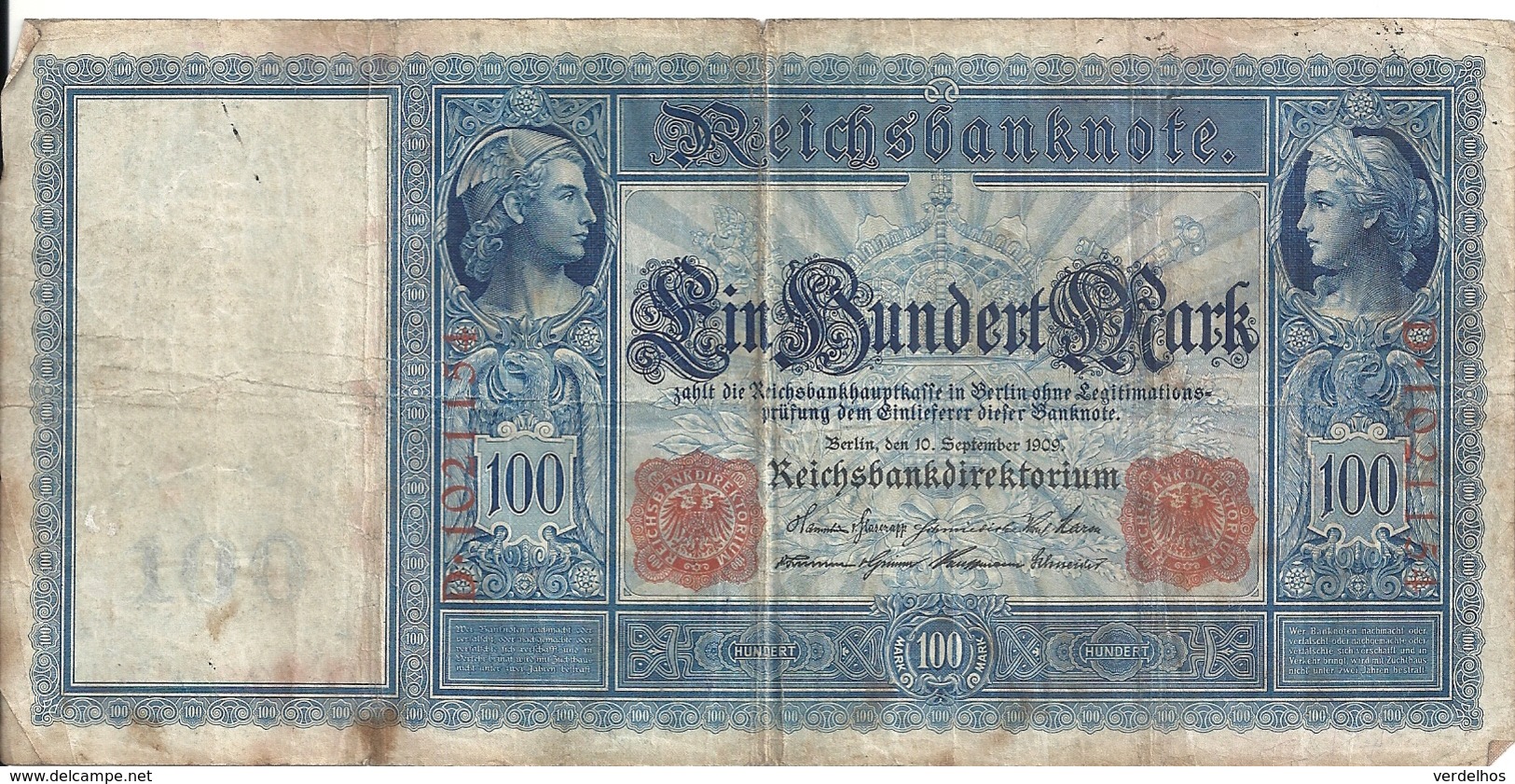 ALLEMAGNE 100 MARK 1909 VF P 38 - 100 Mark