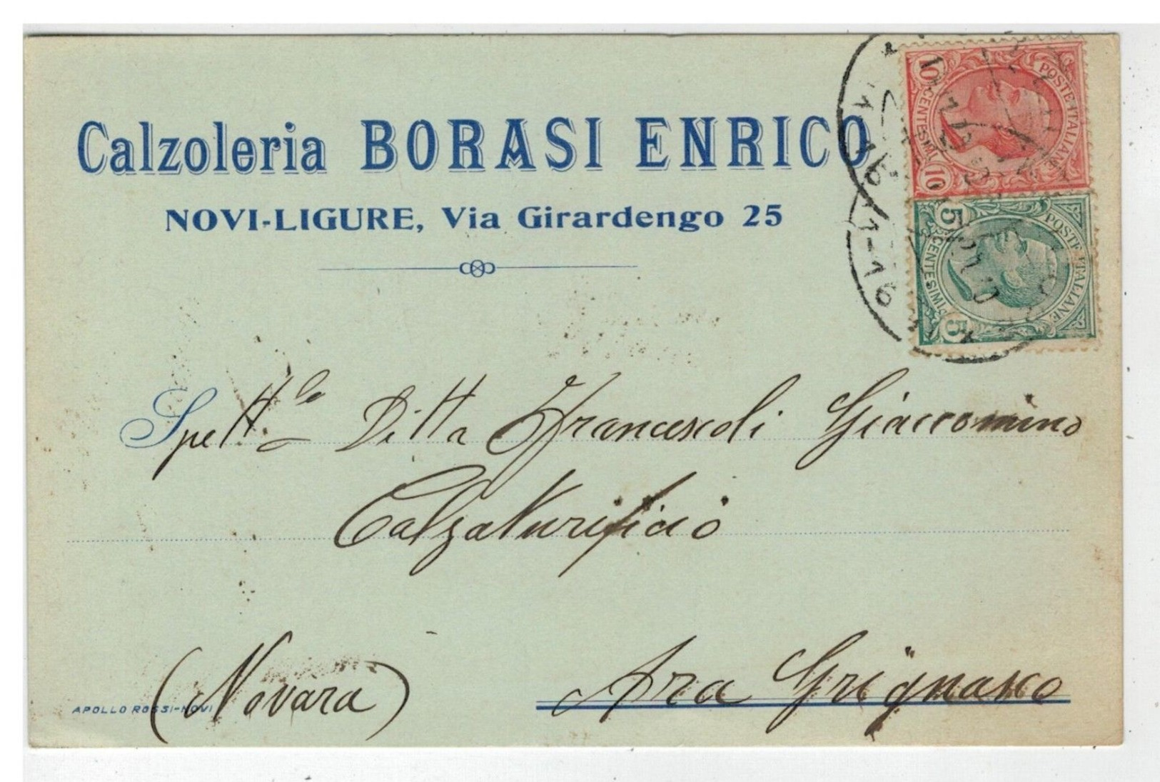 Cartolina Commerciale Calzoleria Borasi Enrico Novi Ligure - Alessandria