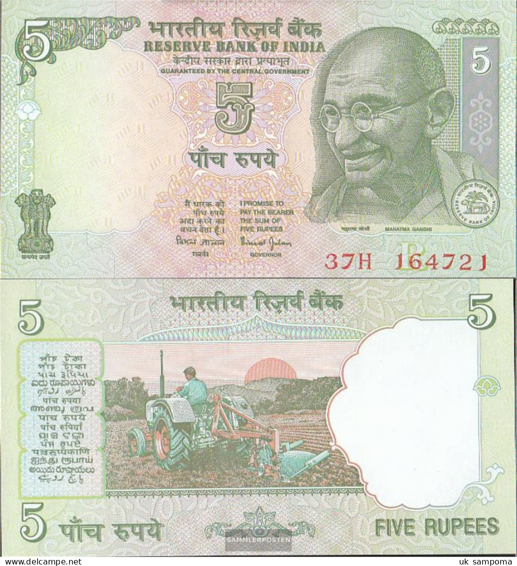 India PiCk-number: 88A C, Letter R Uncirculated 2002 5 Rupees - India