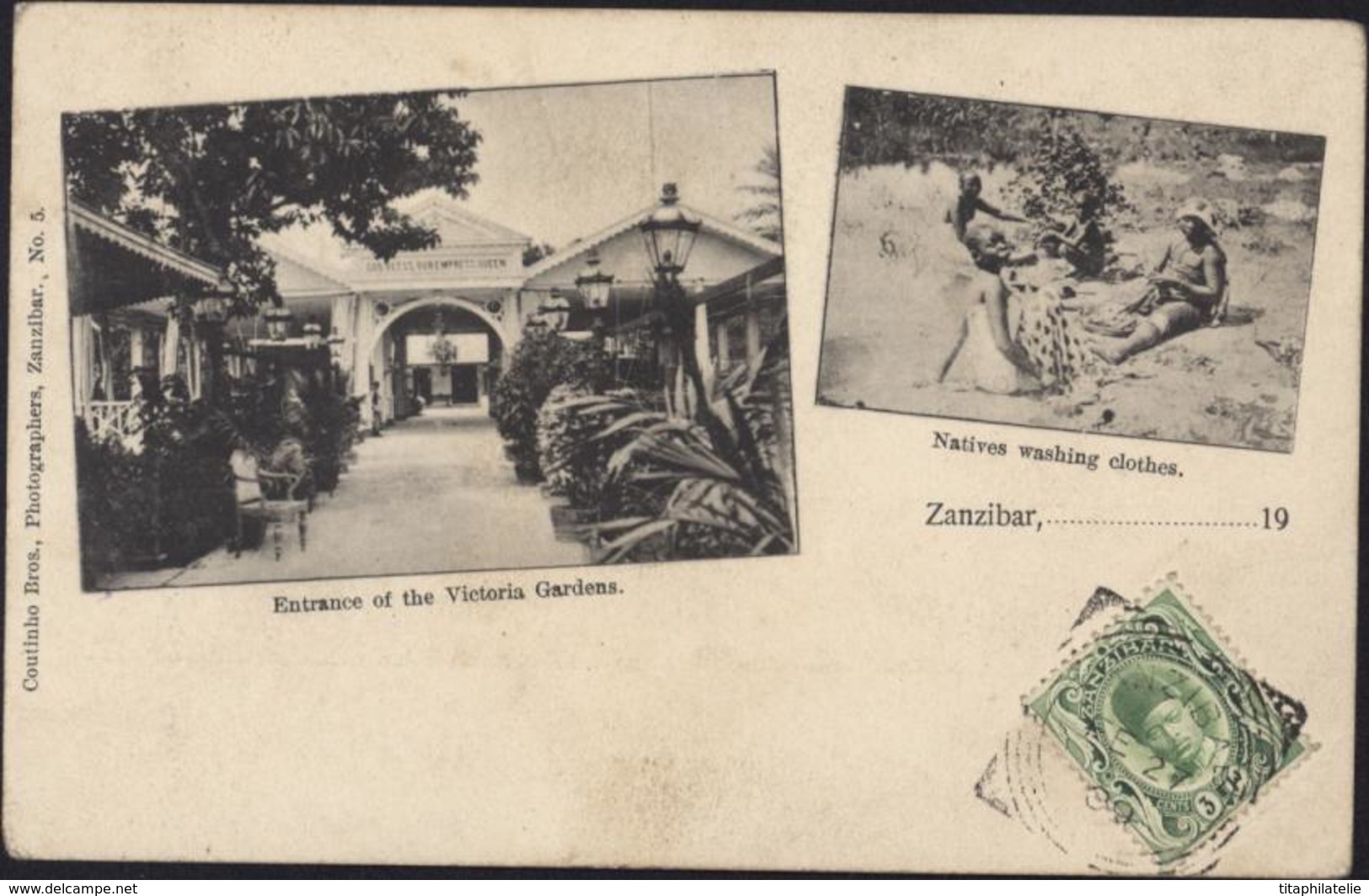 Carte Postale CP Entrance Of The Victoria Gardens Natives Washing Clothes YT 91 CAD Zanzibar 27 Fe 1939 - Zanzibar (...-1963)