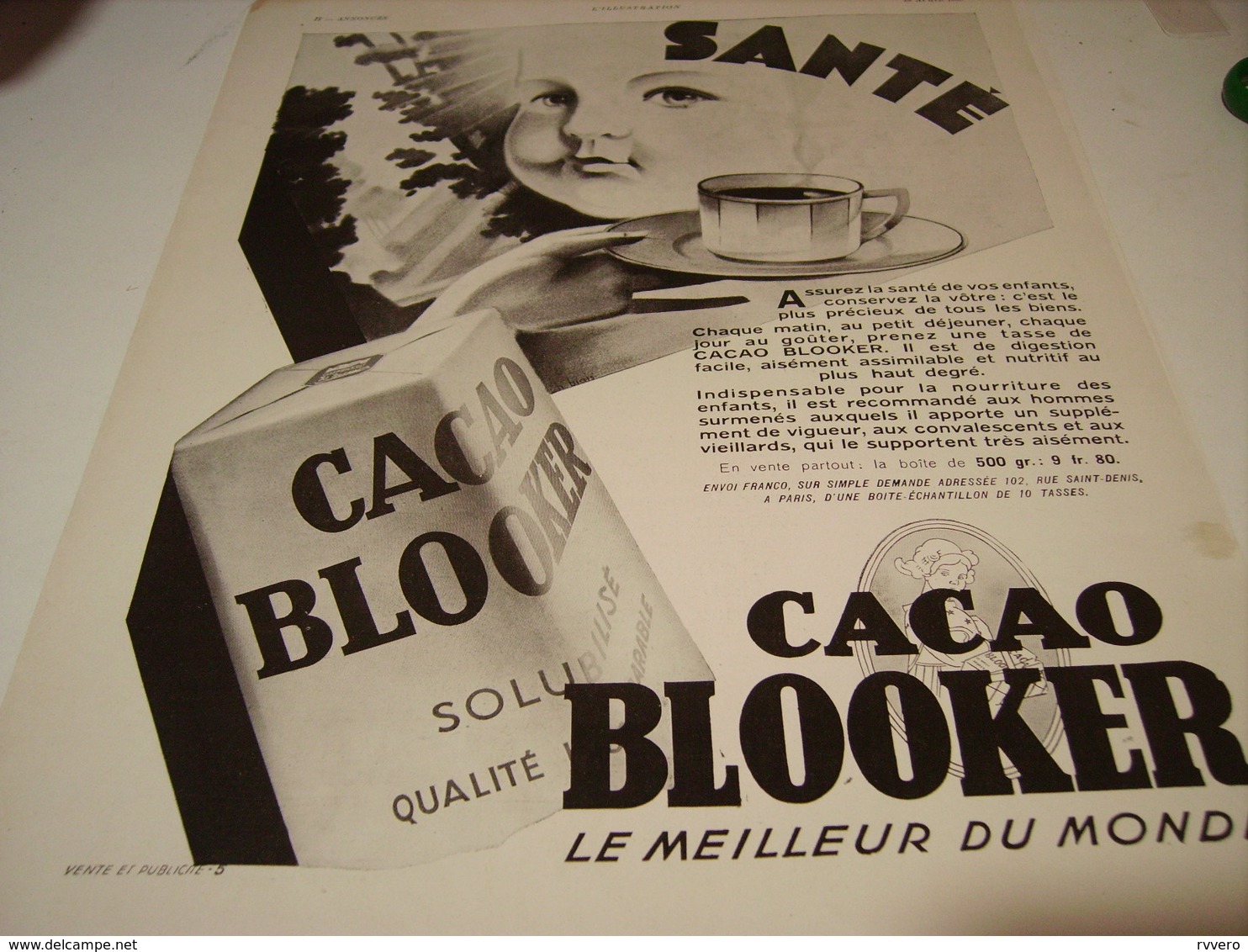 ANCIENNE PUBLICITE SANTE CACAO BLOOKER 1930 - Autres & Non Classés