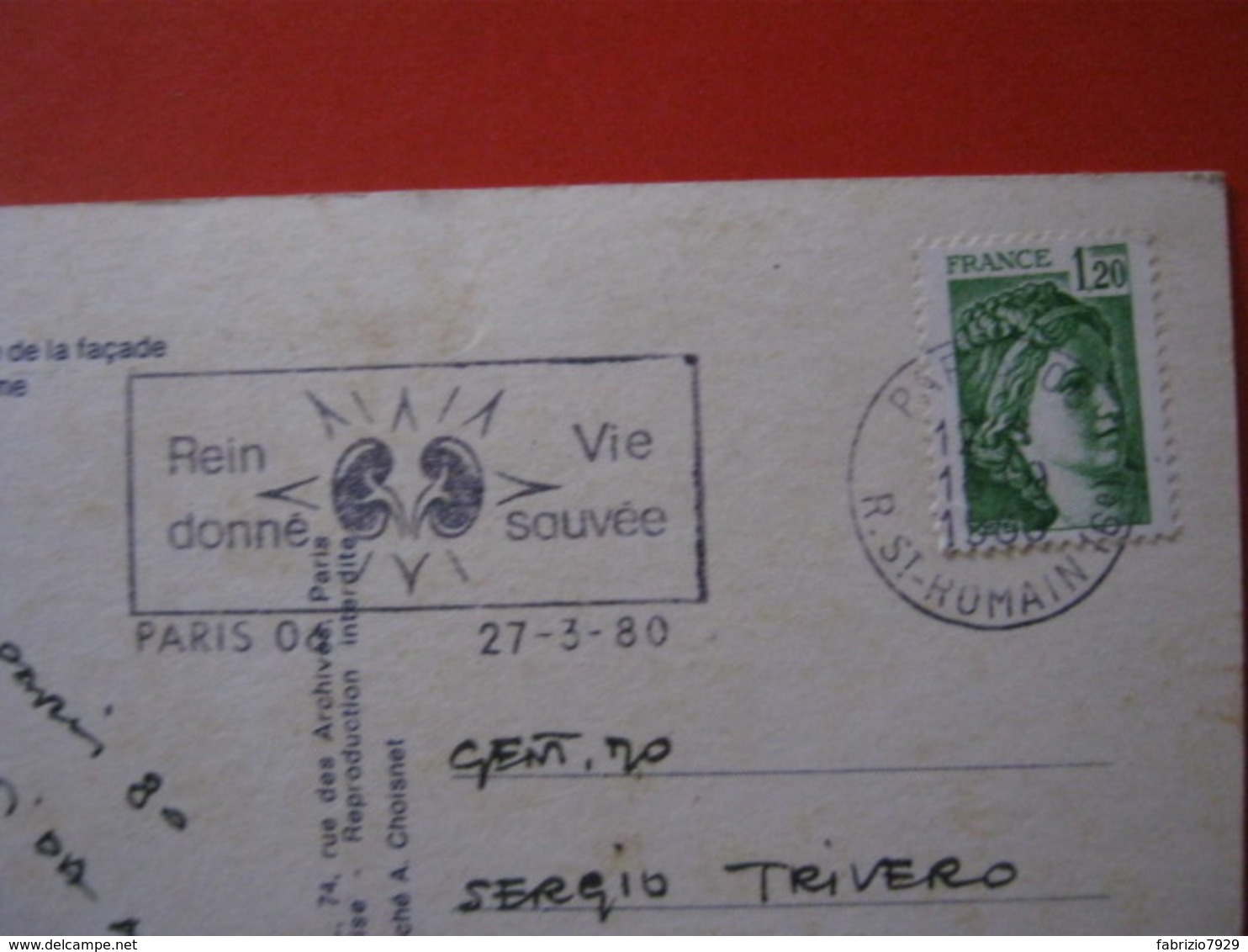 L1 FRANCE FRANCIA 1980 PARIS DONNE REIN DONA UN RENE MEDICINA TRAPIANTI GHIANDOLE CARD NOTRE DAME GRANDE ROSE FACADE - Médecine