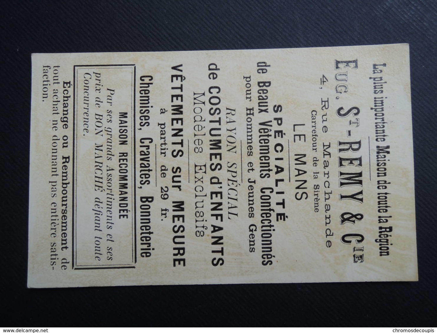 Chromo FARRADESCHE. Pub. Eugène Saint Remy.  Confection. LE  MANS.  Le  Colporteur. Femmes En Coiffe. Marchand De Cannes - Other & Unclassified