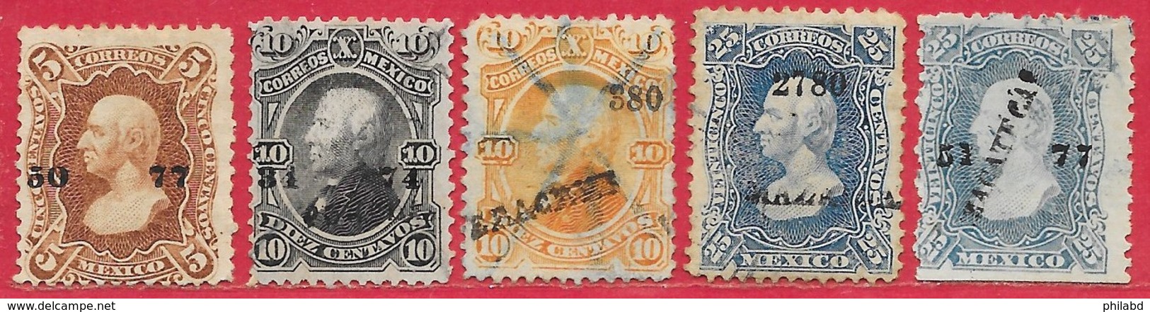 Mexique N°55A 5c, 56 10c, 57A 10c, 58A & 58B 25c 1874-80 O - Mexico