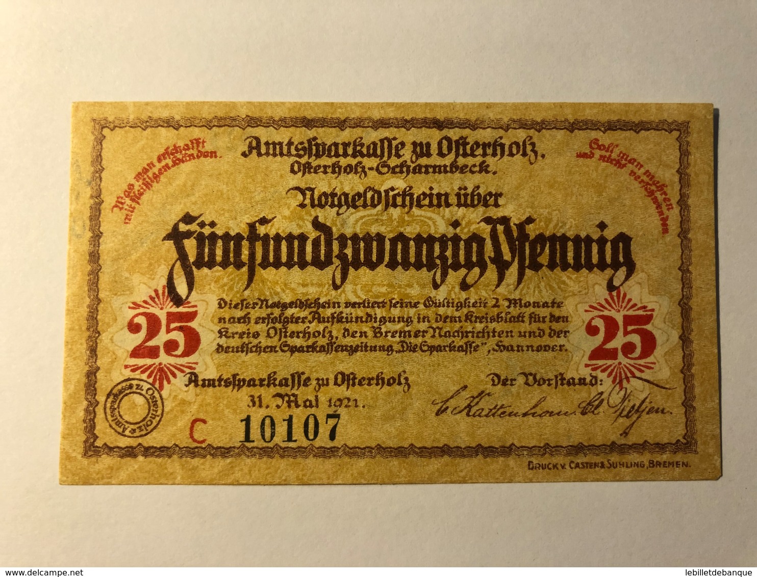 Allemagne Notgeld Osterholz 25 Pfennig - Collections