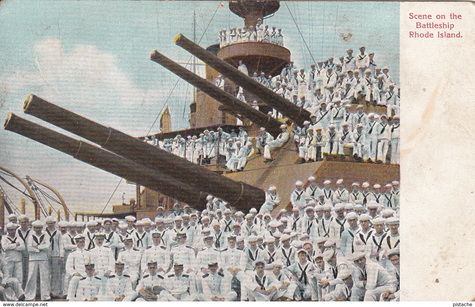 Vintage Postcard Written In 1908 - Sailors - US Navy BB-17 - War Battleship Rhode Island - 2 Scans - Warships