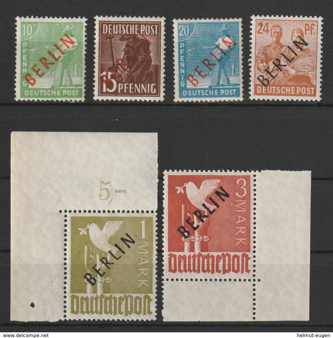 MiNr. 4, 6, 8, 9, 17,18 Deutschland Berlin (West) / 1948, 3. Sept./6. Sept. Freimarken: Marken Alliierte Besetzung - Unused Stamps