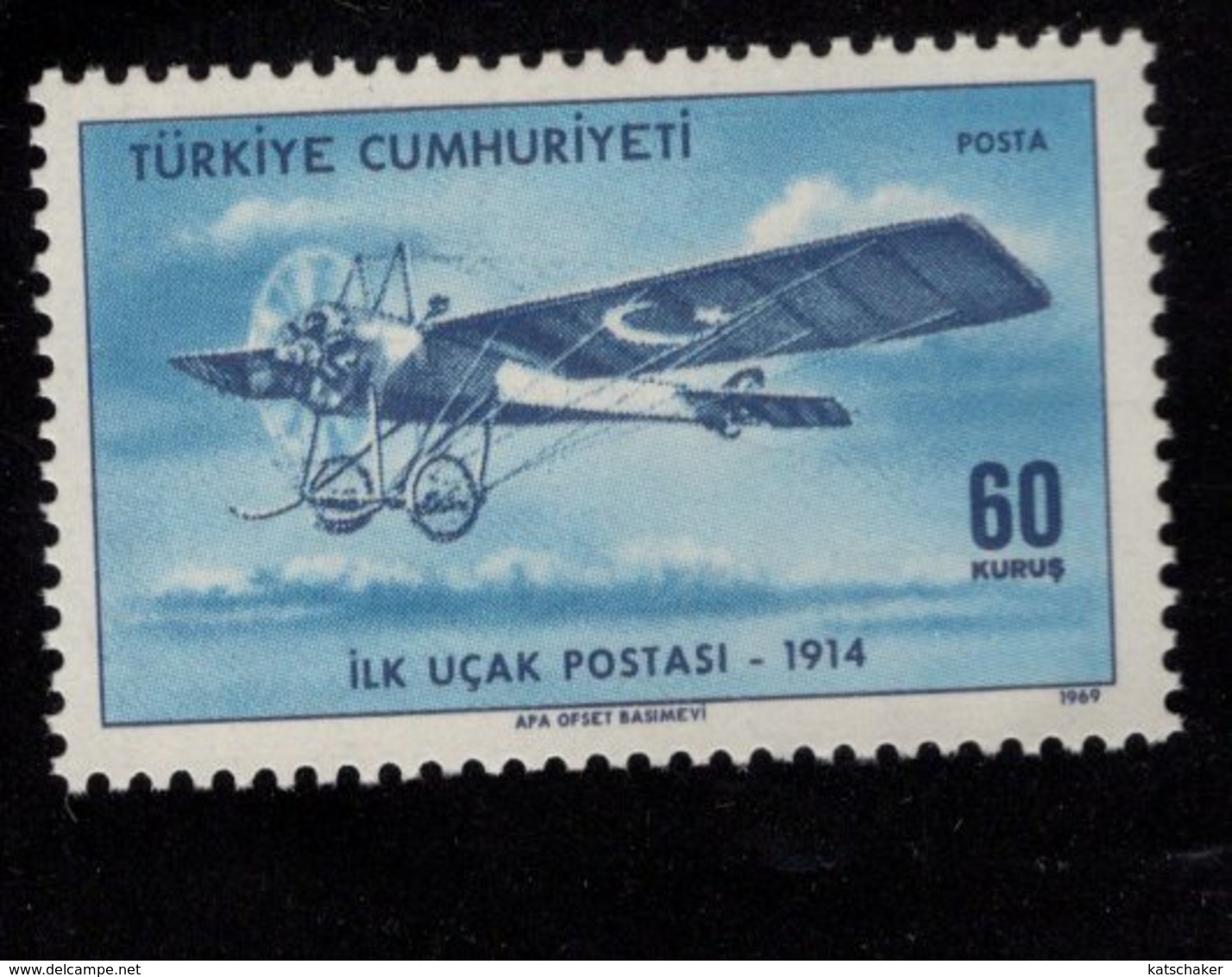 668578129 TURKEY 1969 POSTFRIS MINT NEVER HINGED POSTFRISCH EINWANDFREI SCOTT  1825 1826 55TH ANNIV TURKISH MAIL BY AIR - Neufs