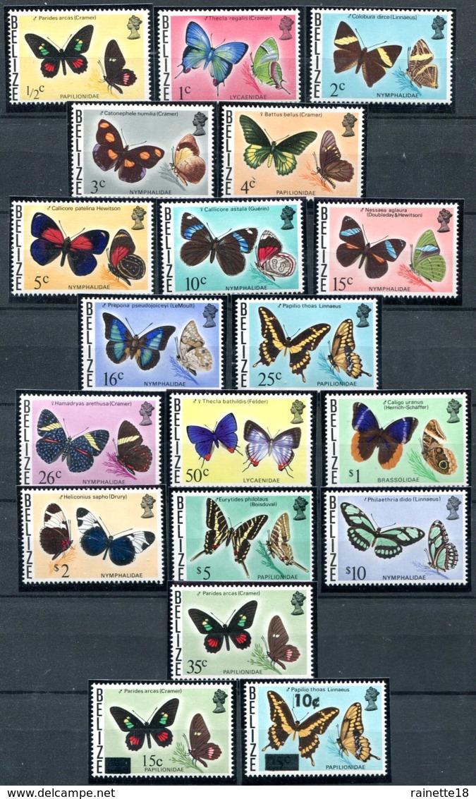 Belize           335/350  **  Papillons      + 2 Valeurs Avec Surcharges - Belize (1973-...)