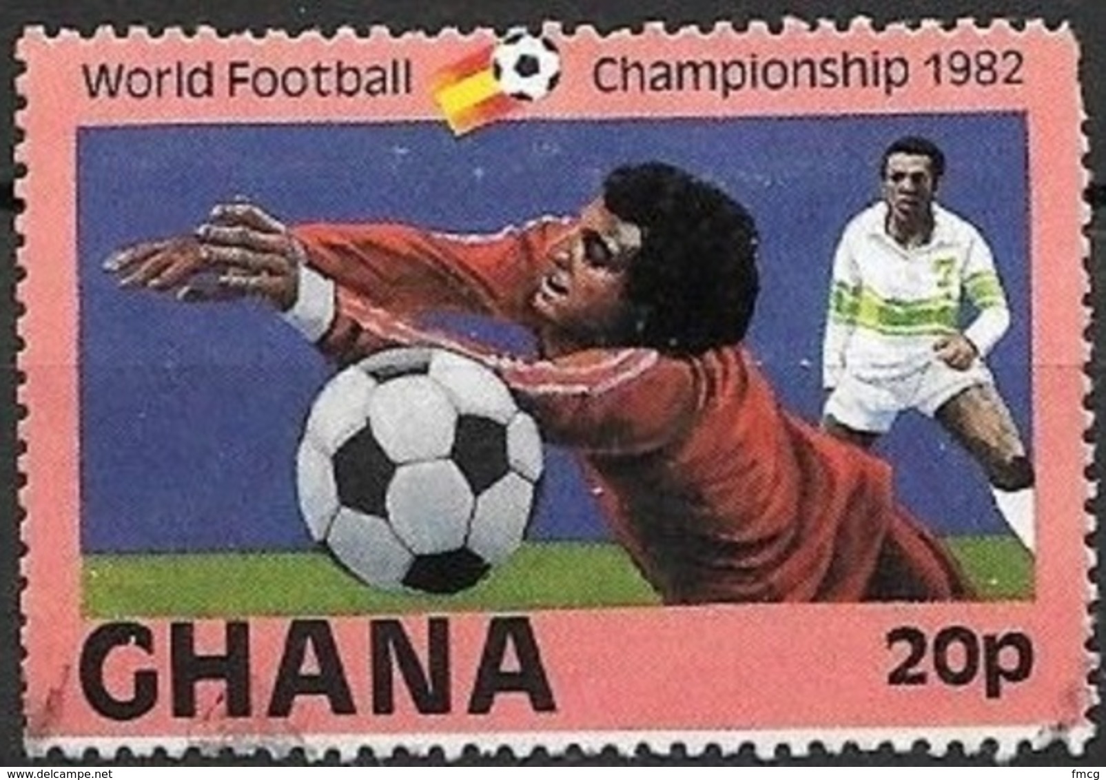 1982 World Football, 20p, Used - Ghana (1957-...)