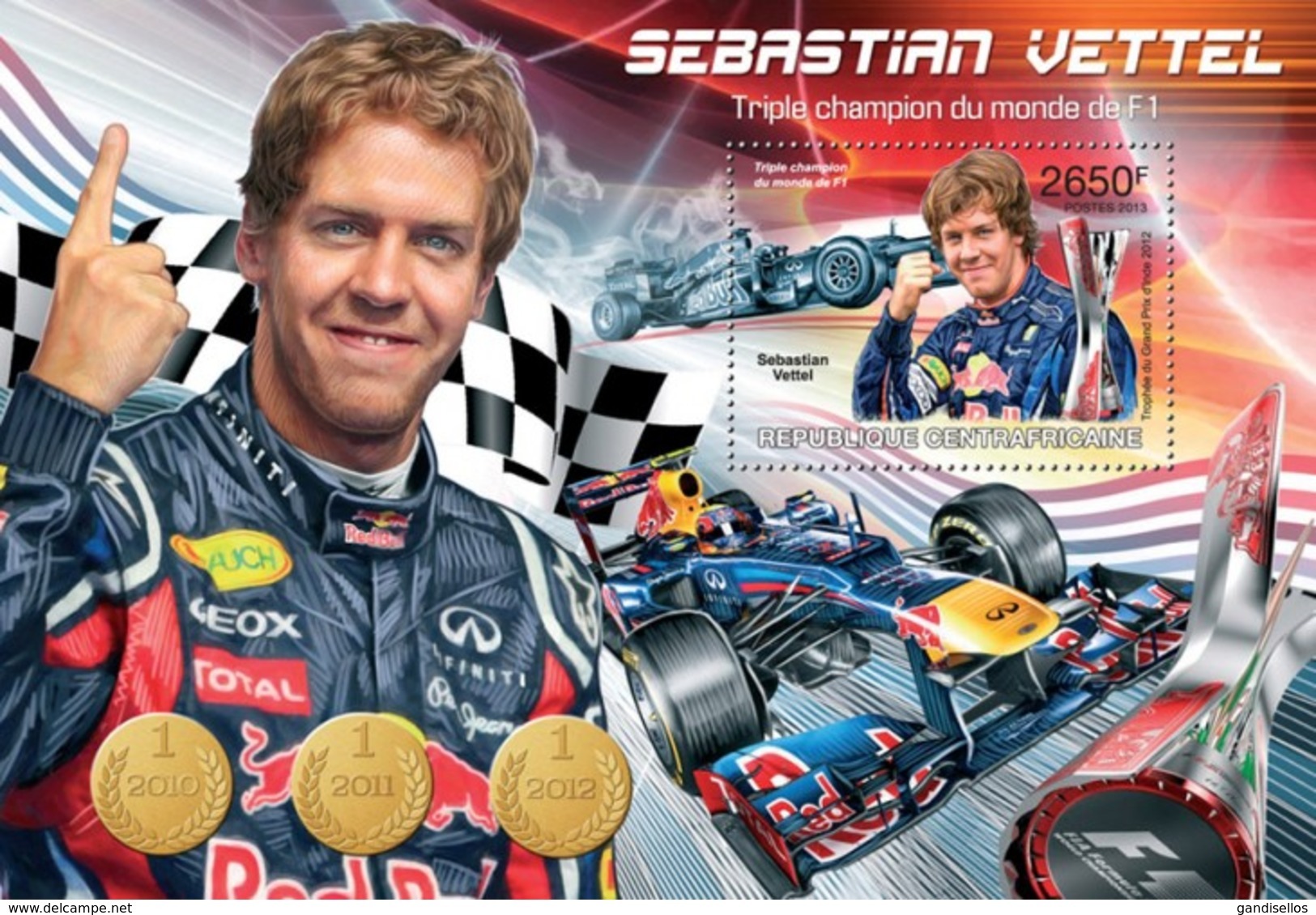 CENTRAFRICAINE 2013 SHEET SEBASTIAN VETTEL FORMULA 1 F1 SPORTS FORMULE 1 Ca13203b - Centraal-Afrikaanse Republiek