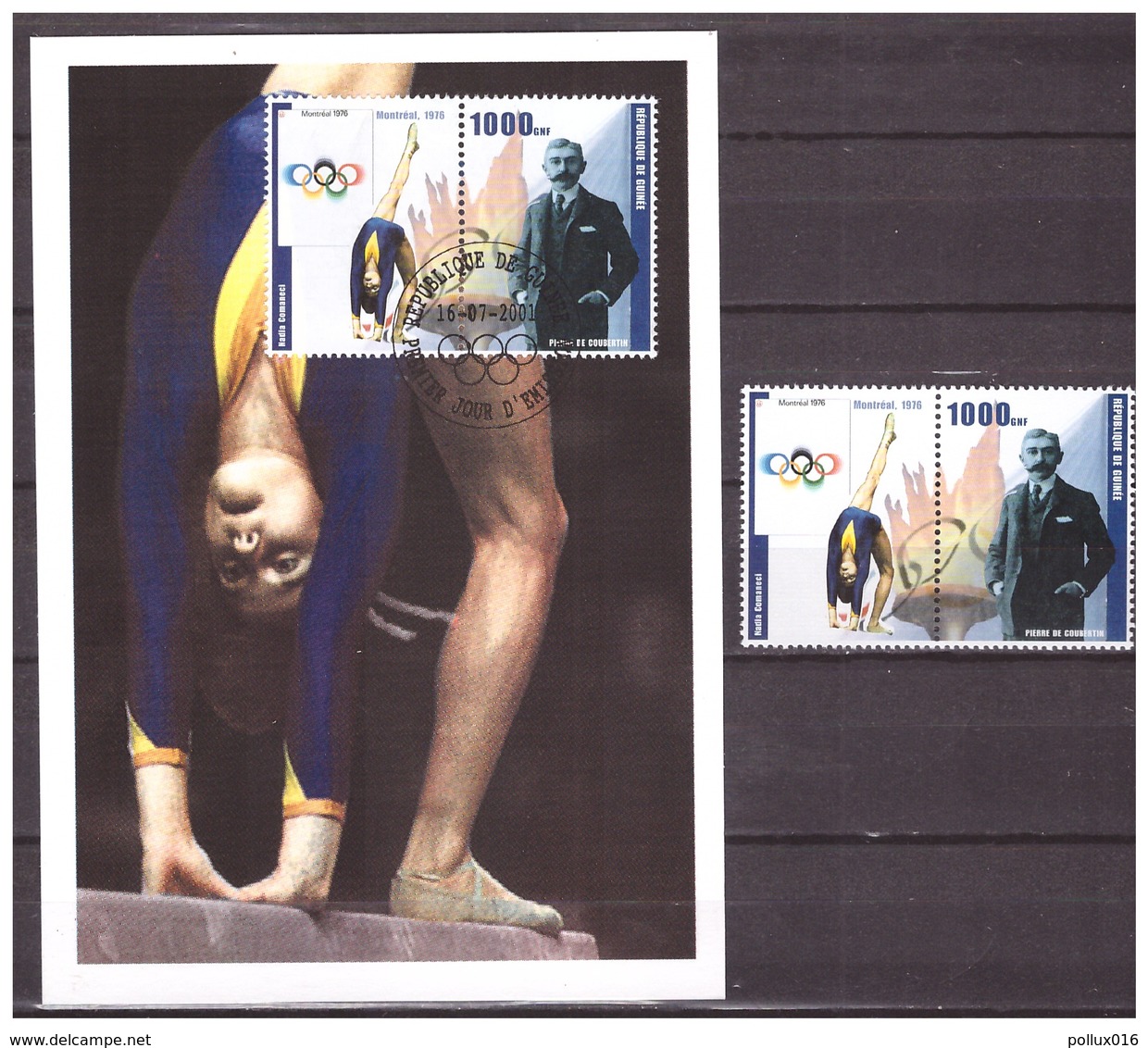 Guinee Olympics 1976 Gymnastic Nadia Comaneci Pierre De Coubertin MNH + Maxi Card - Sommer 1976: Montreal