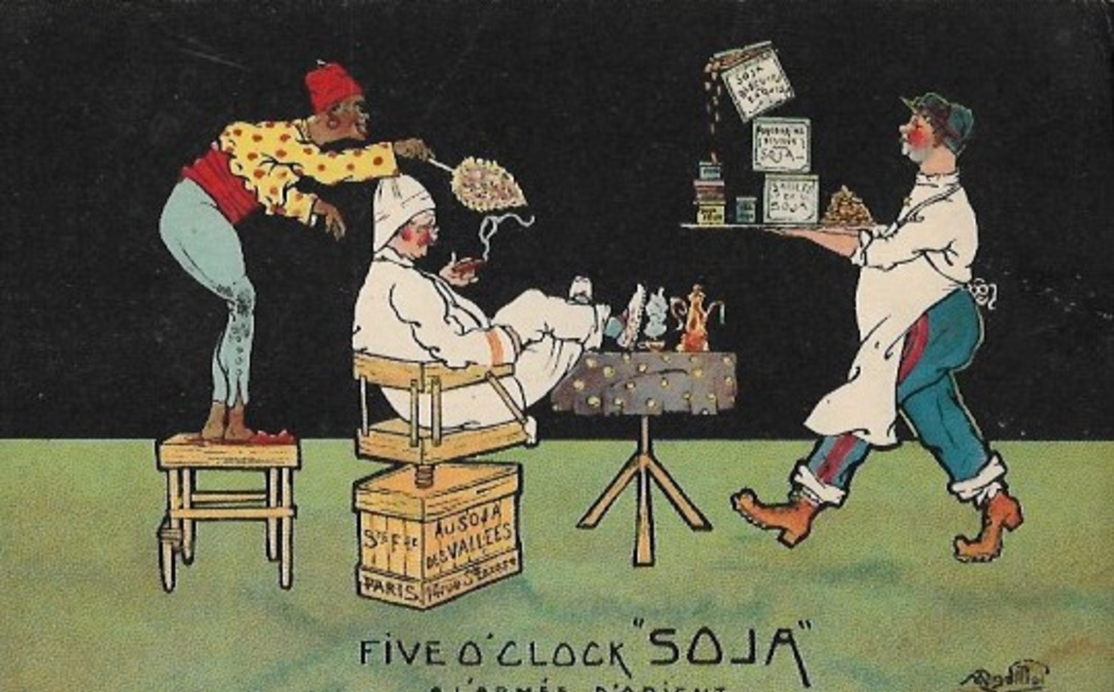 PUBLICITE  "  FIVE  O' CLOCK  -  SOJA  "  SIGNEE  PAR  UN  ILLUSTRATEUR  A  SALONIQUE  EN  1915  . - Publicité