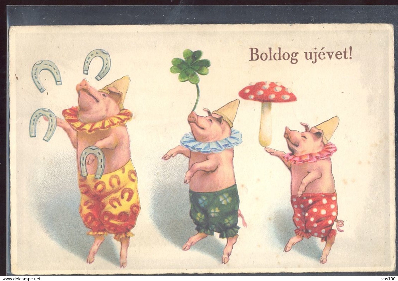 CPA MUSHROOMS, PIGS, HORSE SHOE, CLOVER - Pilze